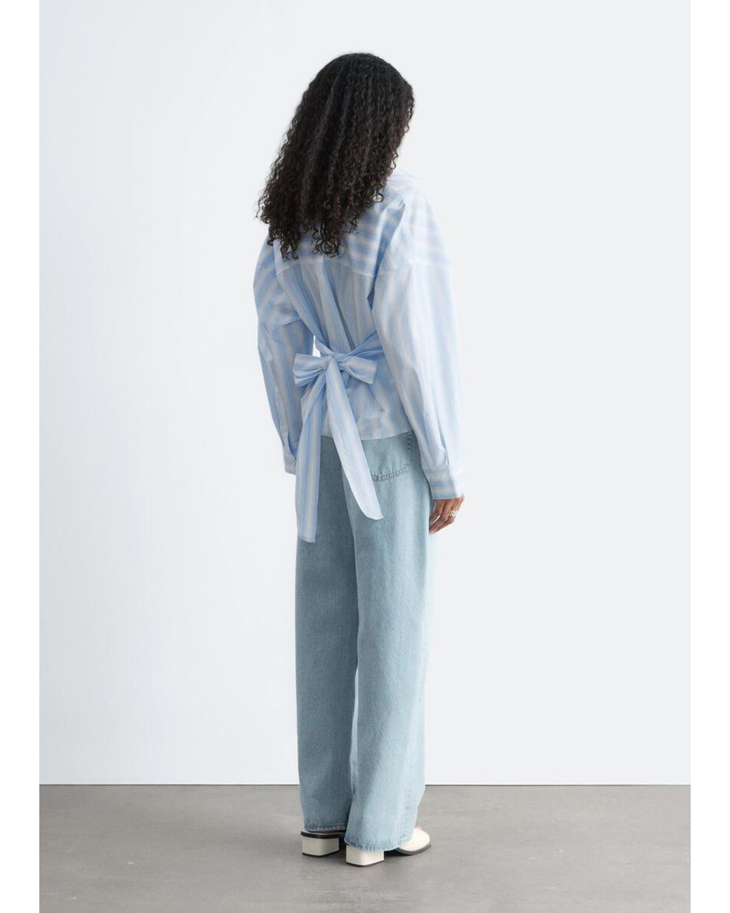 & Other Stories Blue Tie-Waist Cotton Shirt