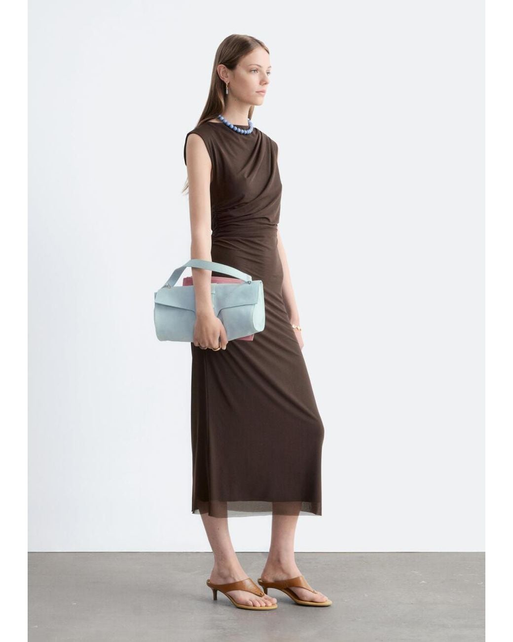 & Other Stories Brown Sleeveless Draped Dress