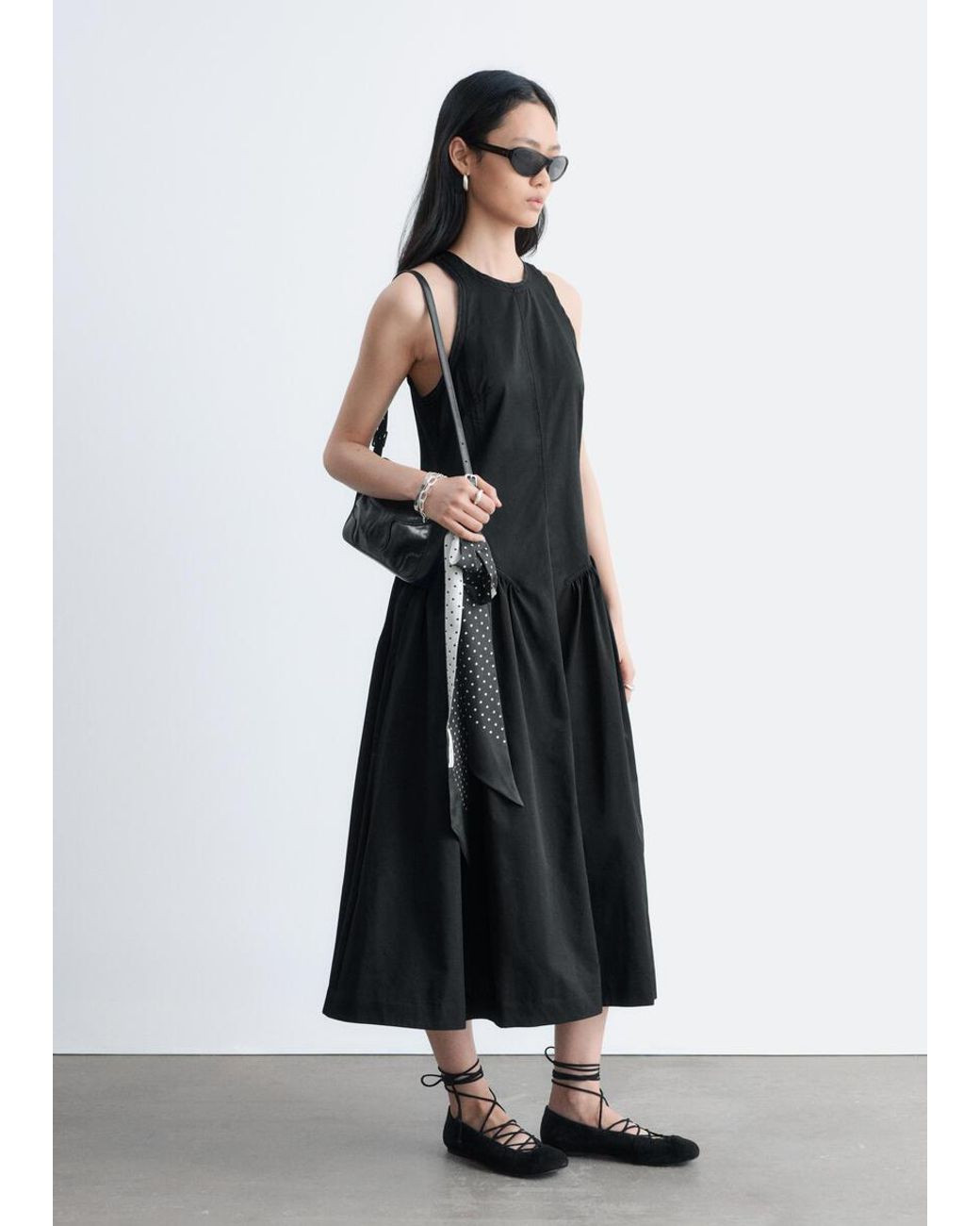 & Other Stories Black Flared Midi Dress