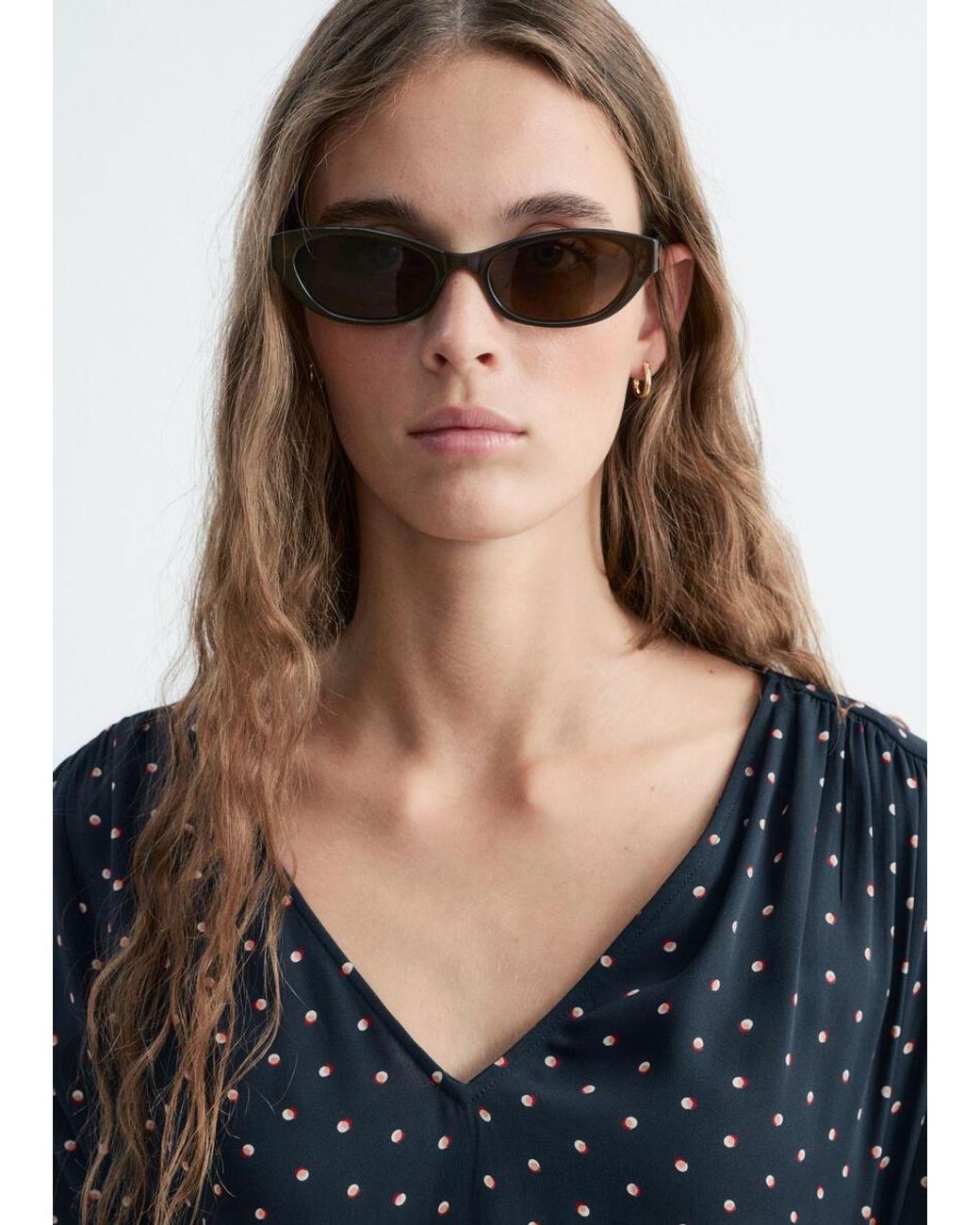 & Other Stories Blue V-Neck Gathered Dress