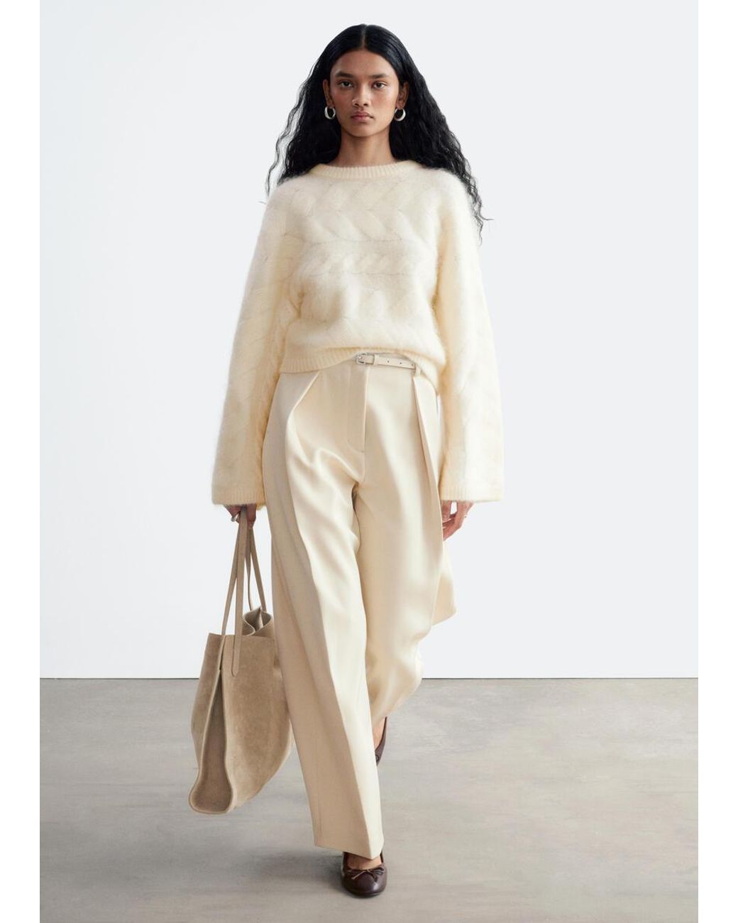 & Other Stories White Mohair-Blend Cable-Knit Jumper