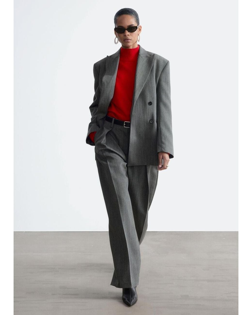 & Other Stories White Wool Barrel-Leg Trousers