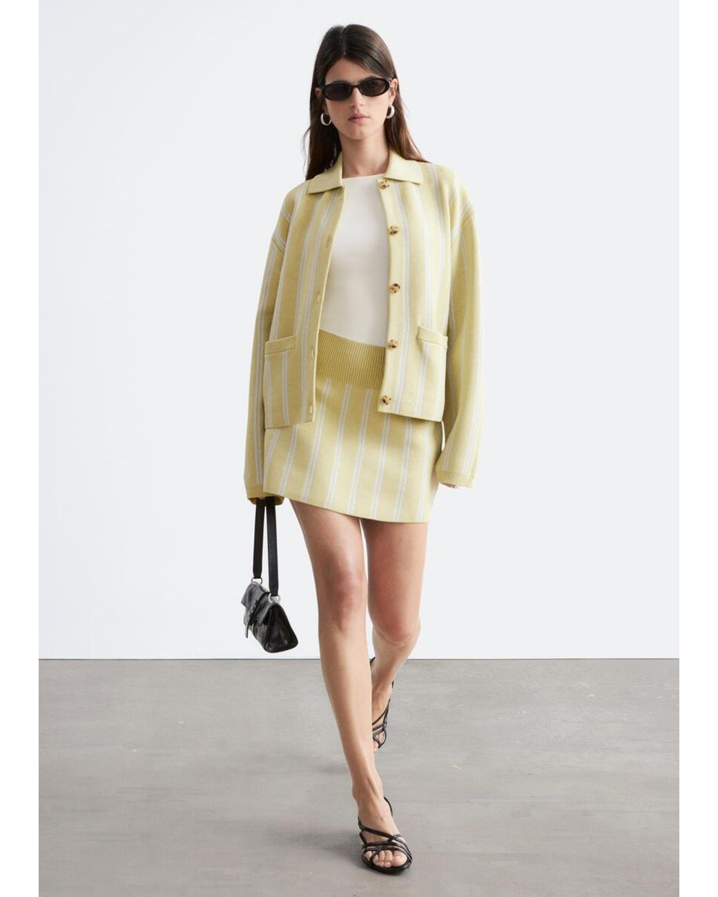 & Other Stories Metallic Oversized Polo-Knit Cardigan