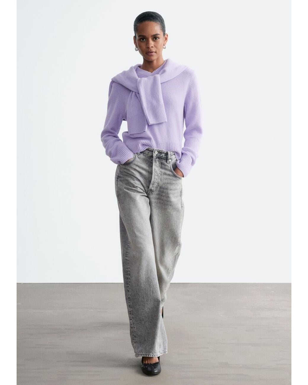 & Other Stories Gray V-Neck Jumper