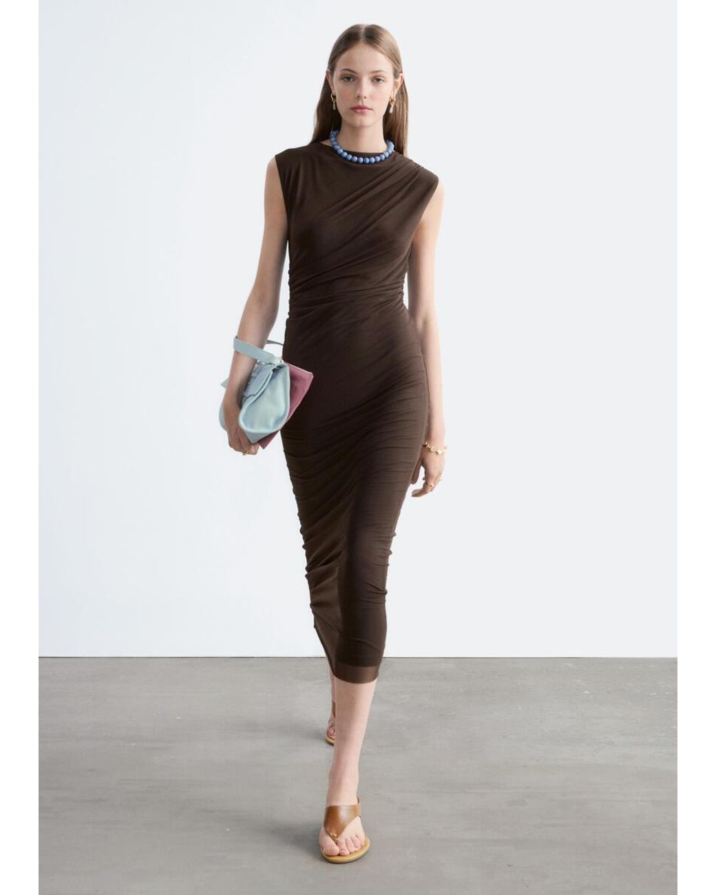 & Other Stories Brown Sleeveless Draped Dress