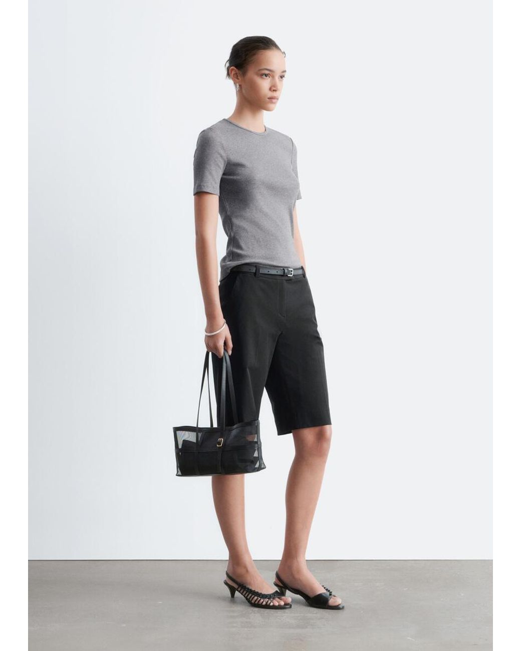 & Other Stories Gray Ribbed T-Shirt