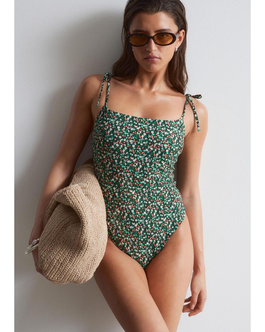 & Other Stories Green Tie-Strap Swimsuit