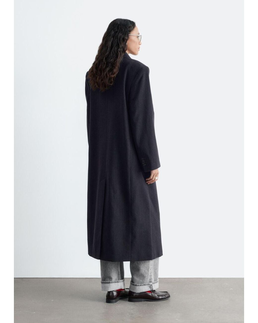 & Other Stories Blue Double-Breasted Cotton-Wool Coat