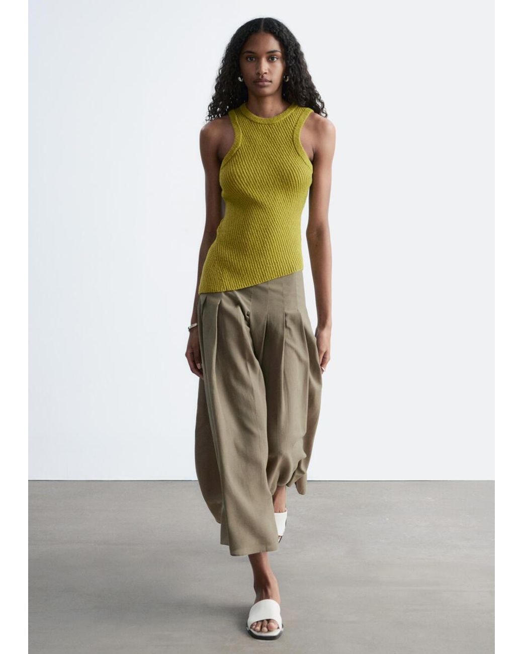 & Other Stories Natural Pleated Midi Skirt