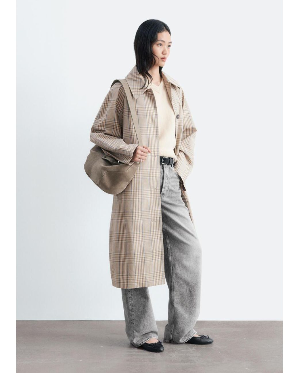 & Other Stories White Checked Buckle-Belt Trench Coat