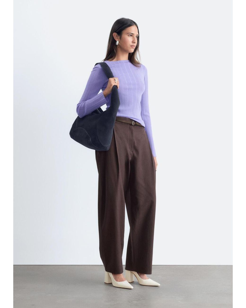 & Other Stories Purple Rib-Knit Wool Boatneck Top