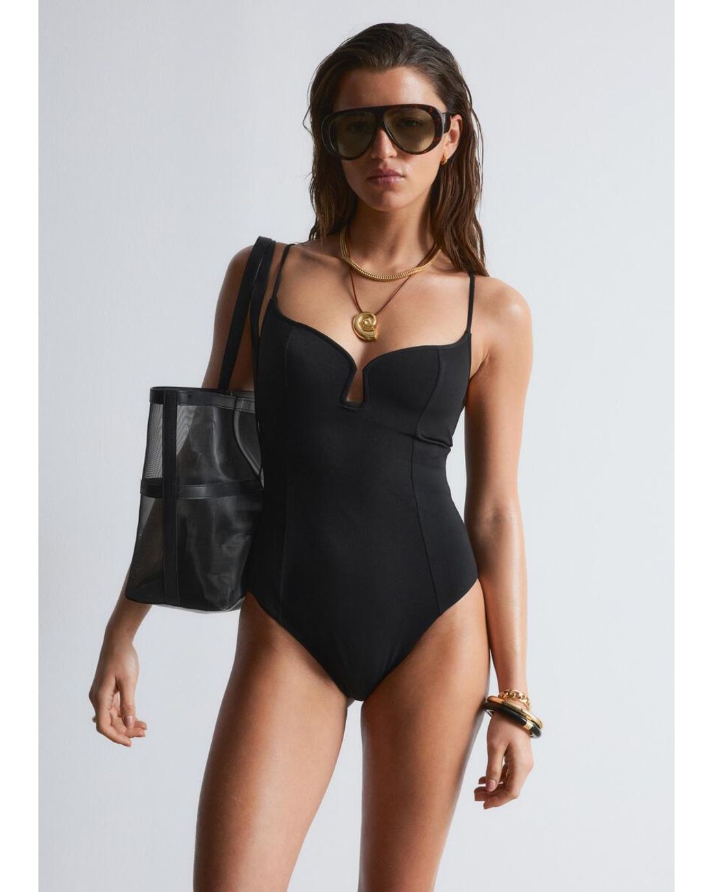 & Other Stories Black Triangle-Cut Swimsuit