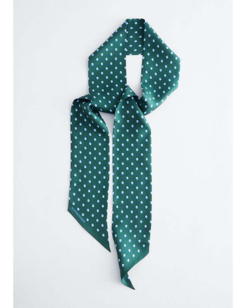 & Other Stories Green Polka-Dot Silk Scarf