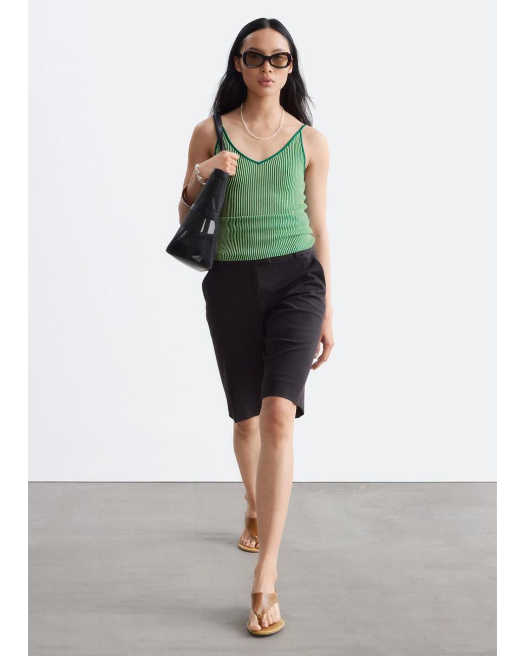& Other Stories Black Tailored Knee-Length Shorts