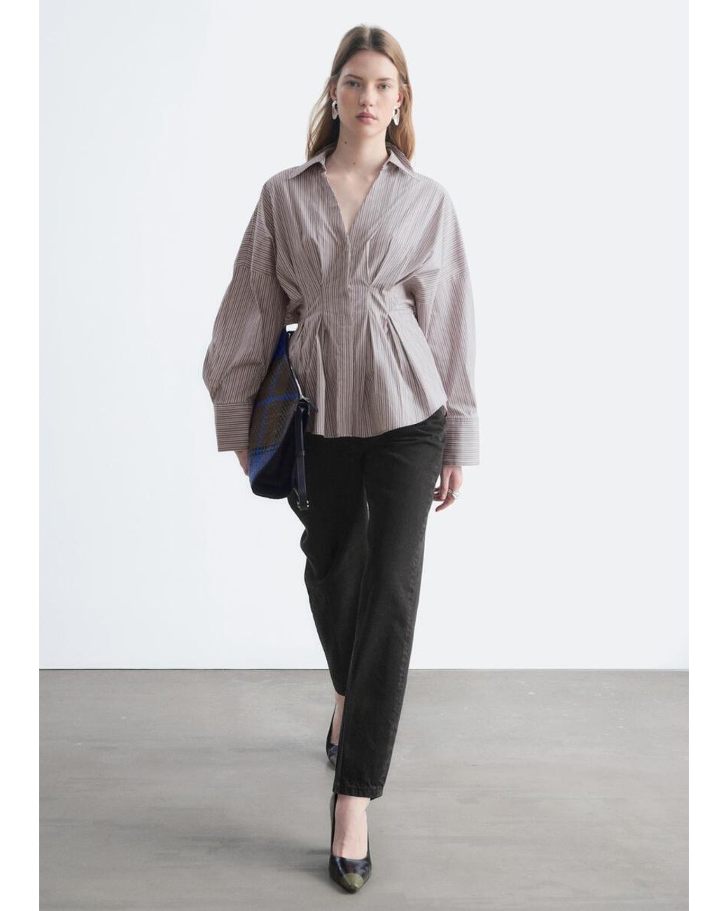 & Other Stories Gray Fitted-Waist Cotton Shirt