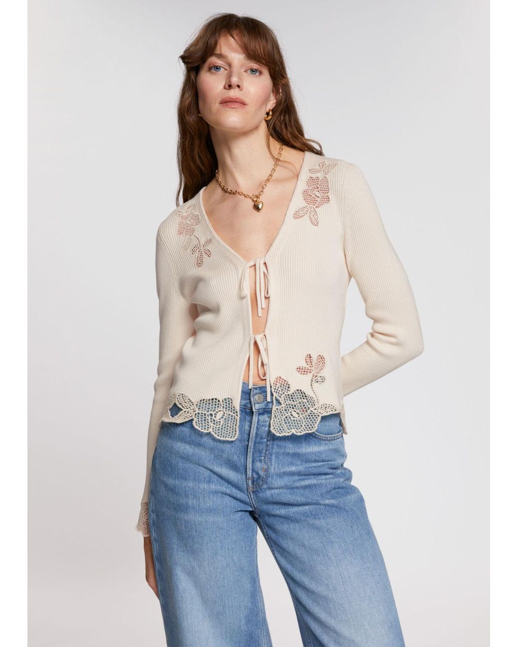 & Other Stories Floral Lace Embellished Cardigan in Blue | Lyst