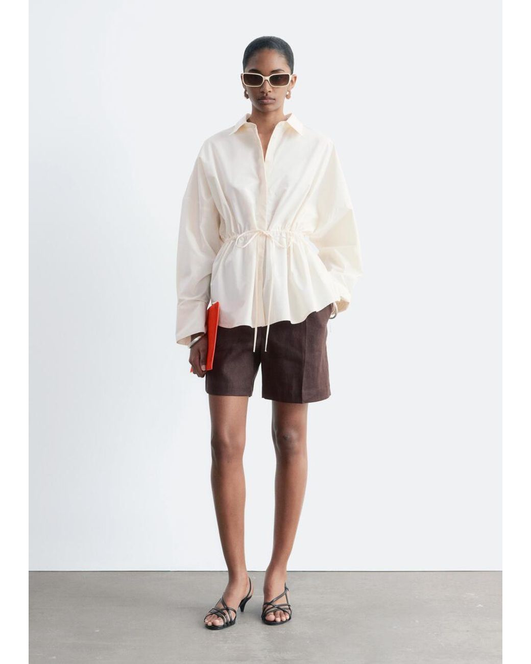 & Other Stories White Cotton Poplin Drawstring Shirt