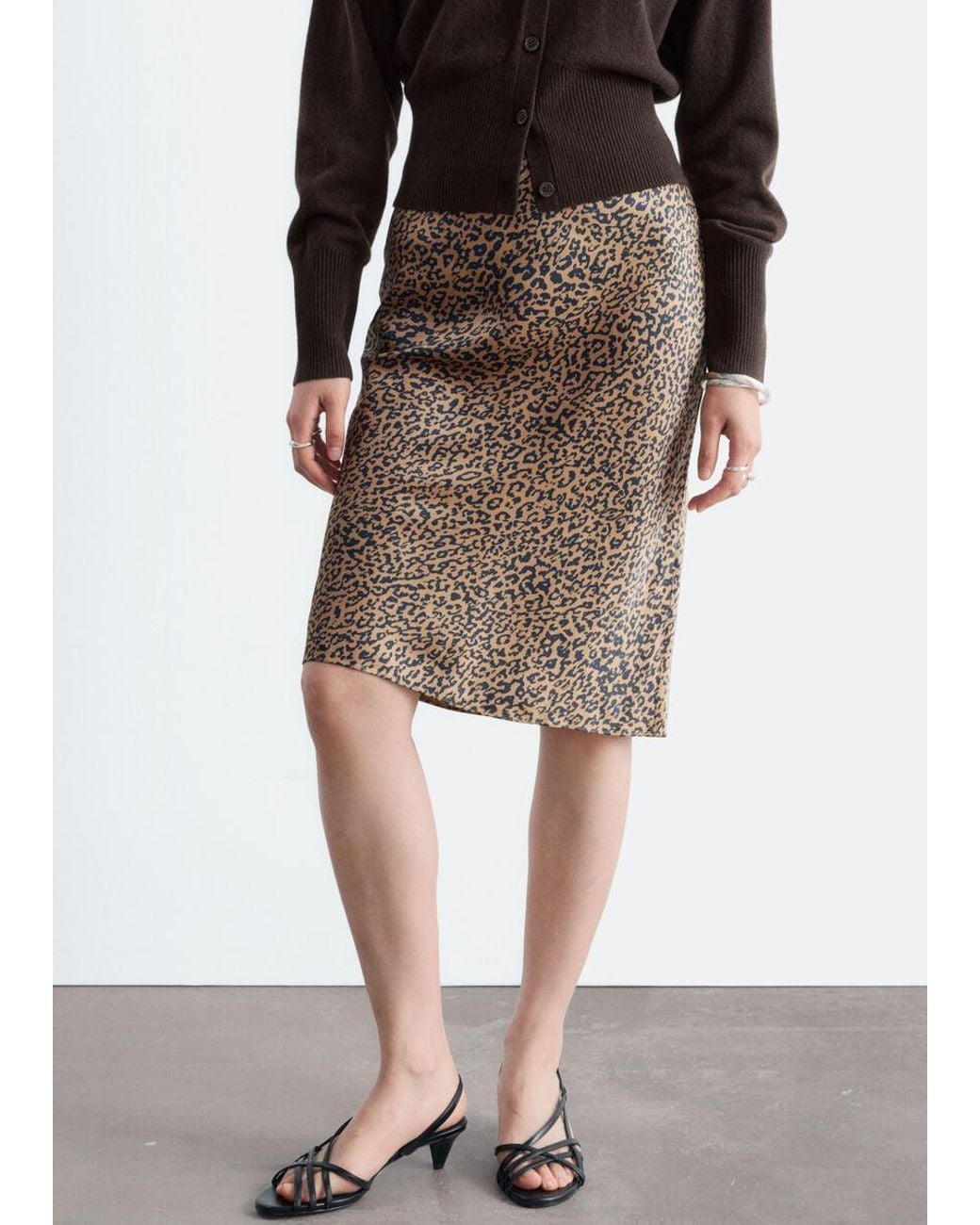 & Other Stories Brown Leopard Print Satin Skirt