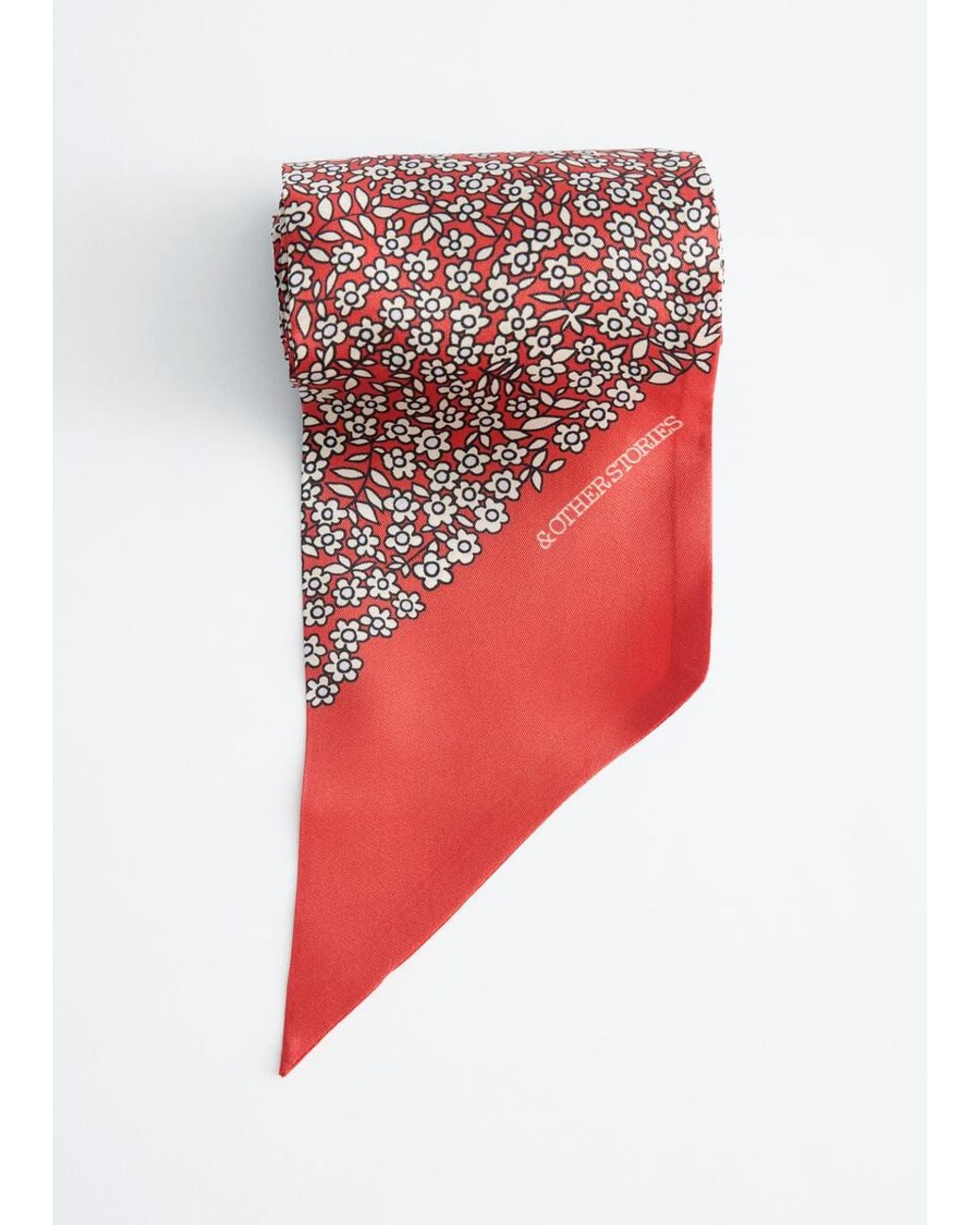 & Other Stories Red Slim Silk Print Scarf