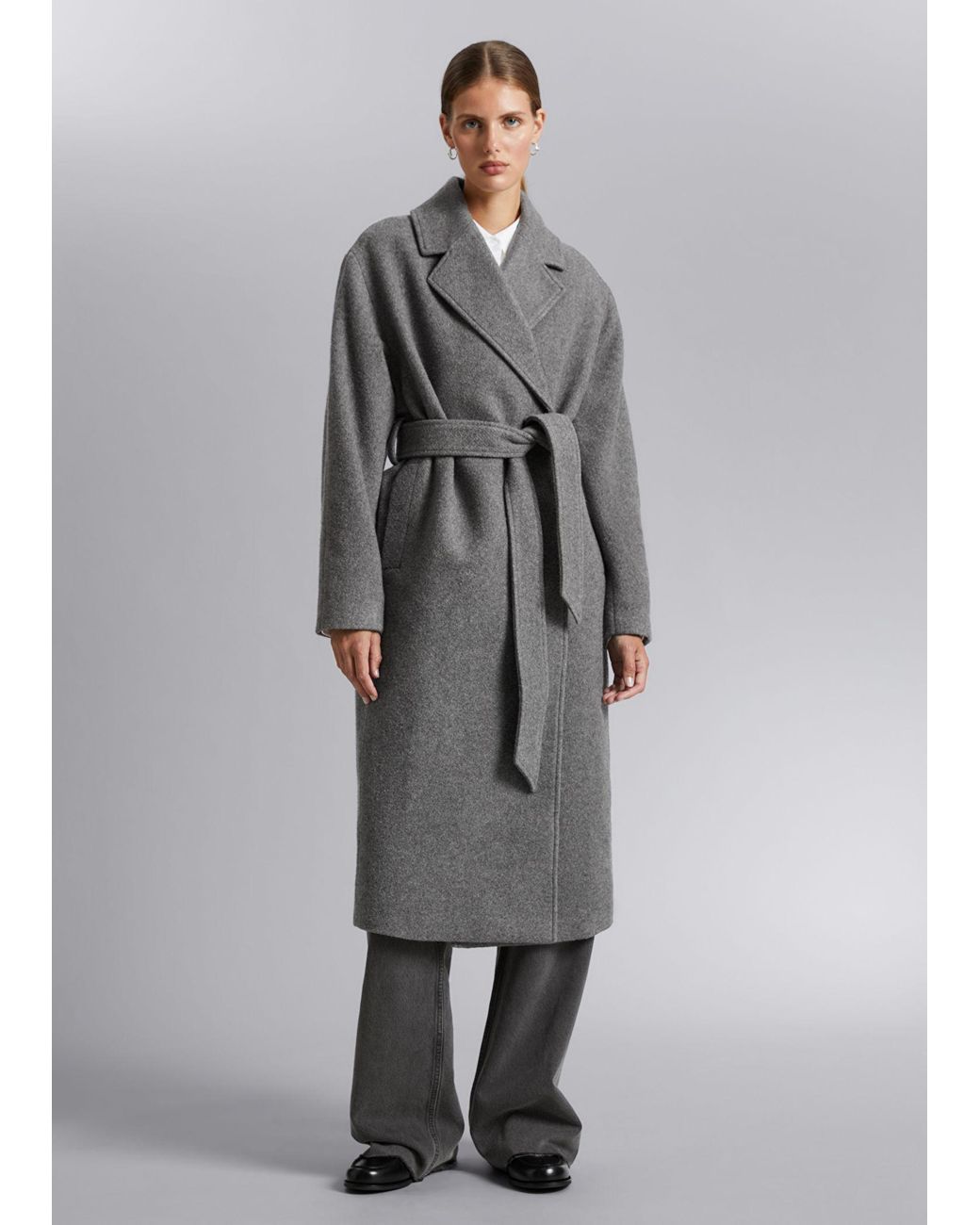 & Other Stories Voluminous Belted Wool Coat in Grey | Lyst UK