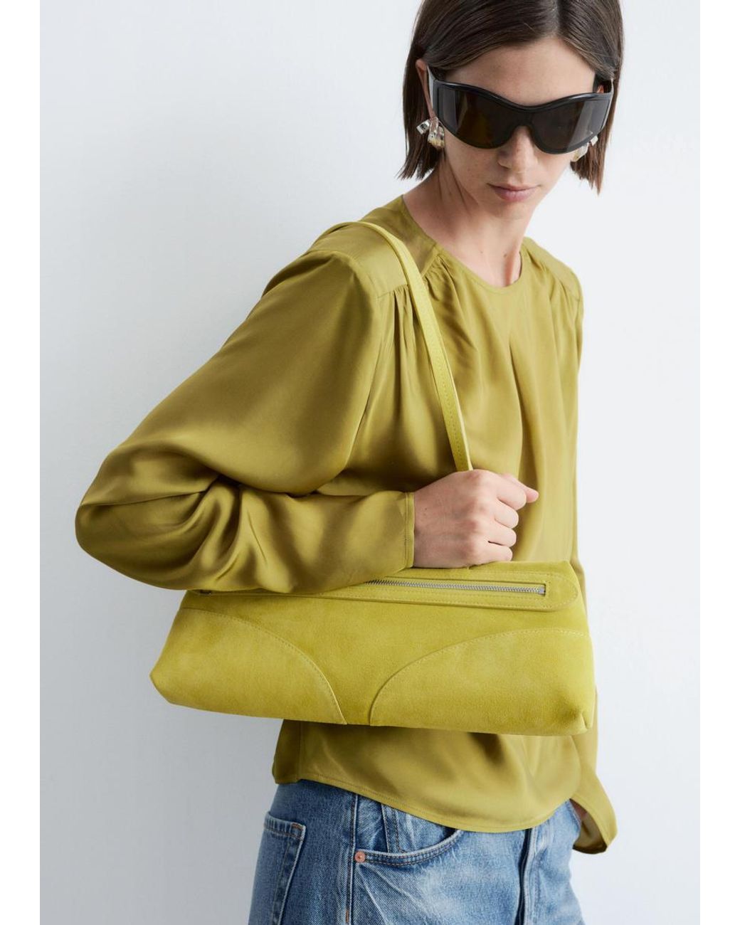& Other Stories Green Gathered Tie-Belt Blouse