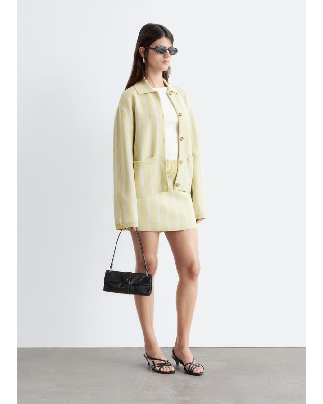 & Other Stories Metallic Oversized Polo-Knit Cardigan
