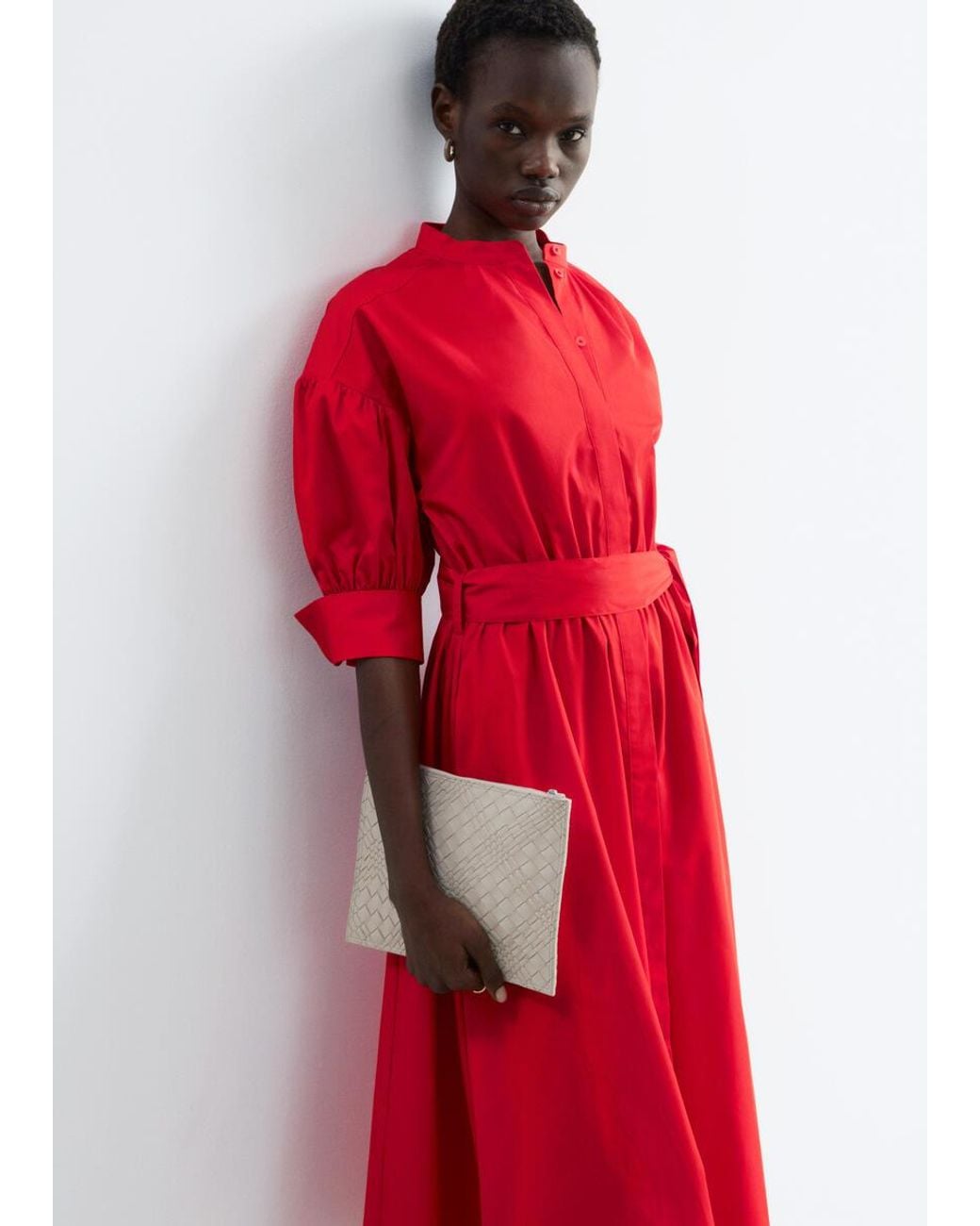 & Other Stories Red Belted Cotton Dress