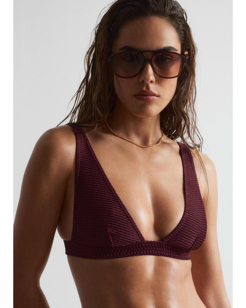 & Other Stories Purple Textured Triangle Bikini Top