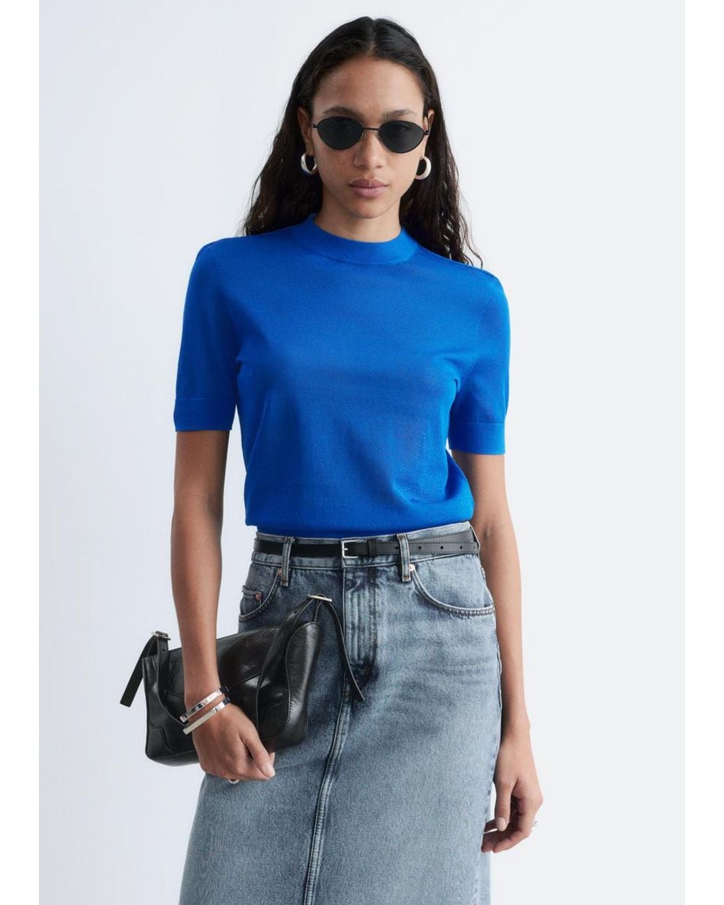 & Other Stories Blue Fine-Knit T-Shirt