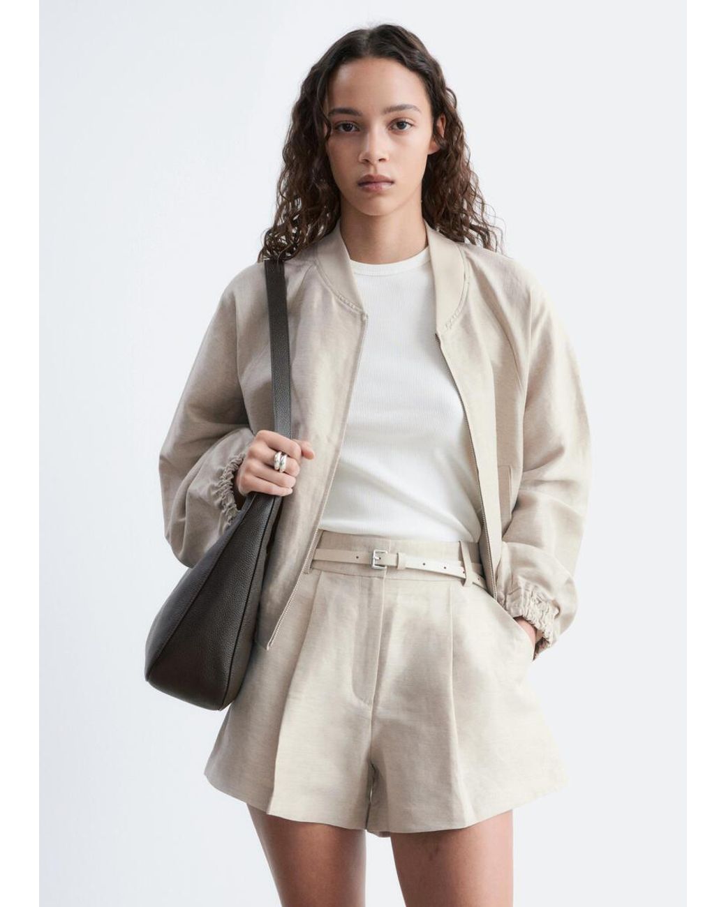 & Other Stories White Pleated Linen-Blend Shorts
