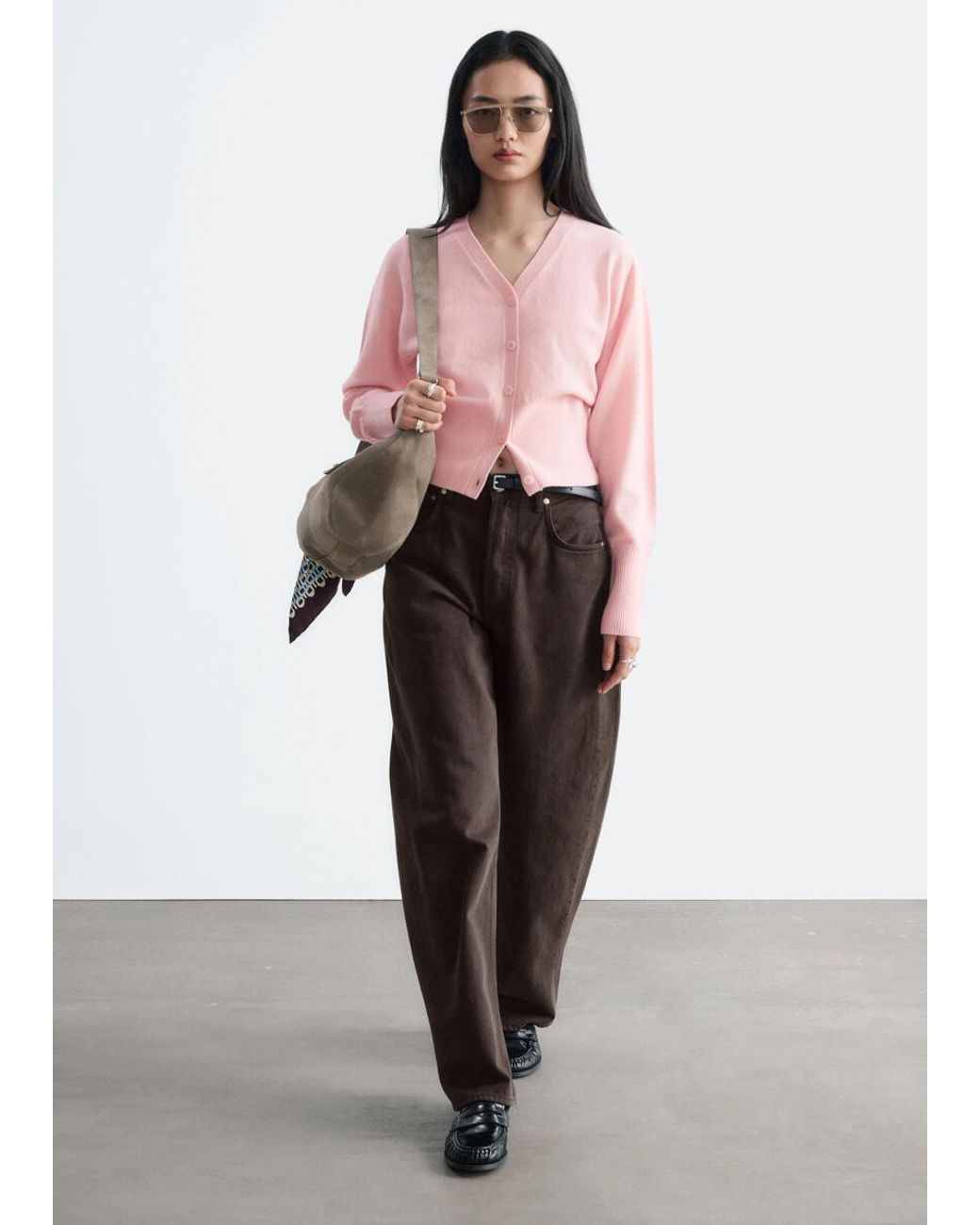 & Other Stories Pink Wool Corset Rib Cardigan