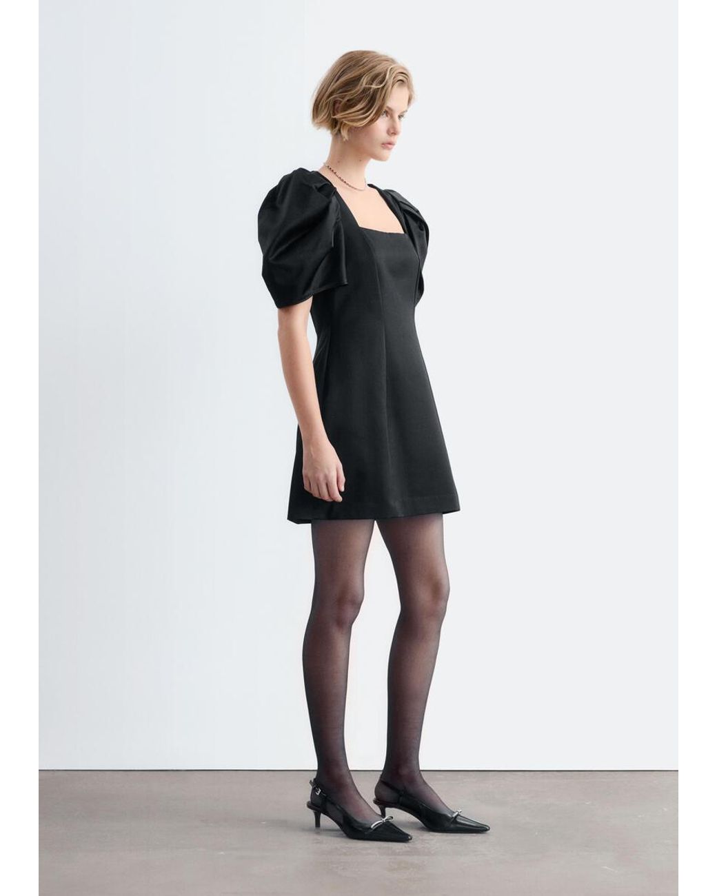 & Other Stories Black Volume Sleeve Mini Dress