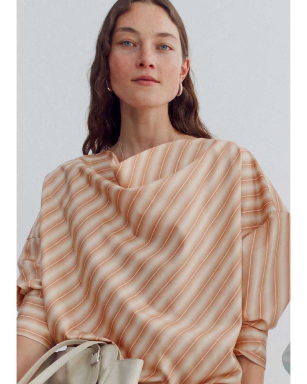 & Other Stories Natural Striped Cowl-Neck Blouse