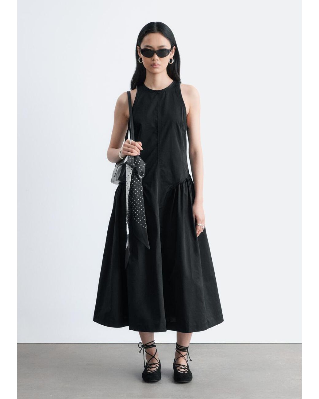 & Other Stories Black Flared Midi Dress