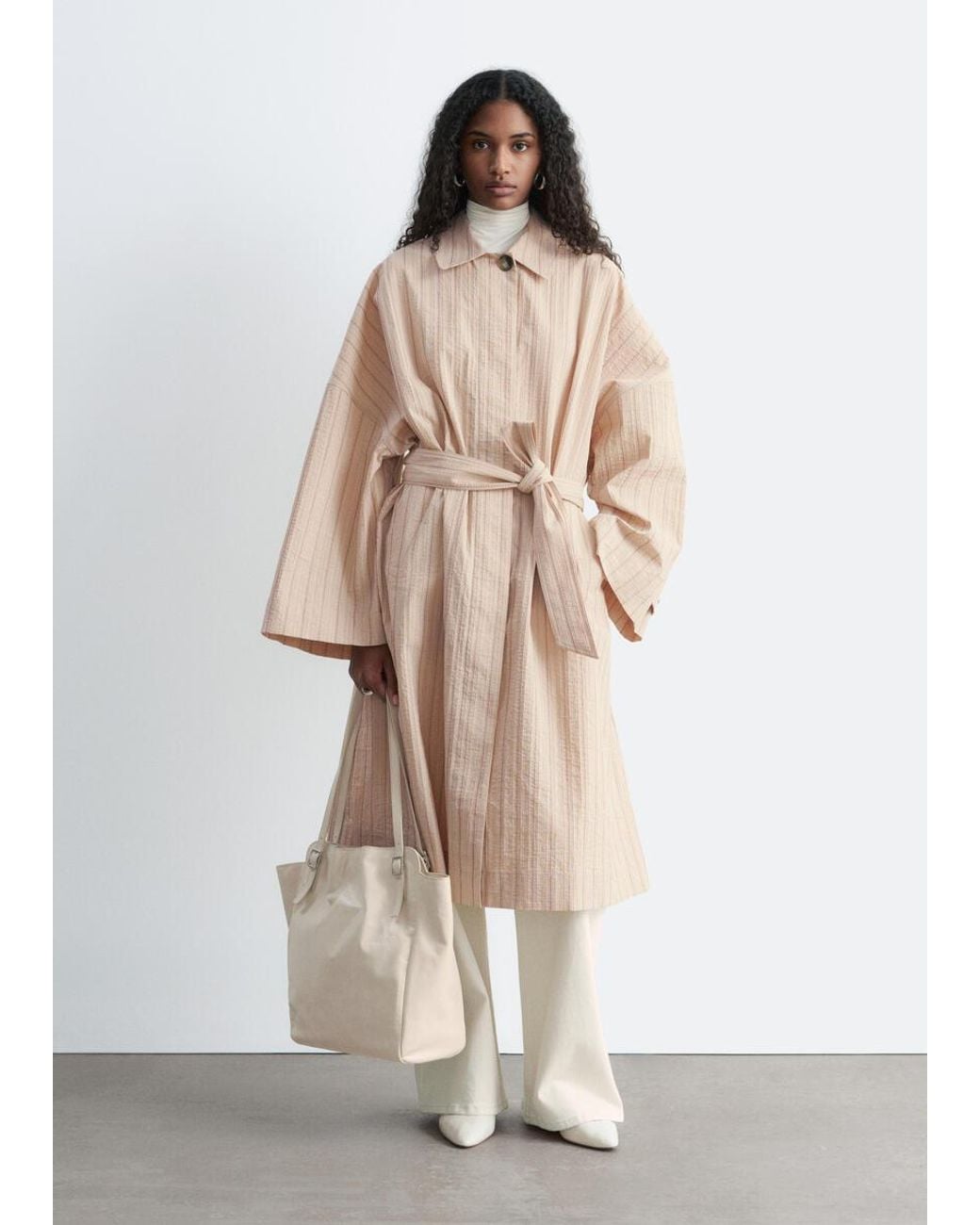 & Other Stories Natural Oversized Pinstripe Trench Coat