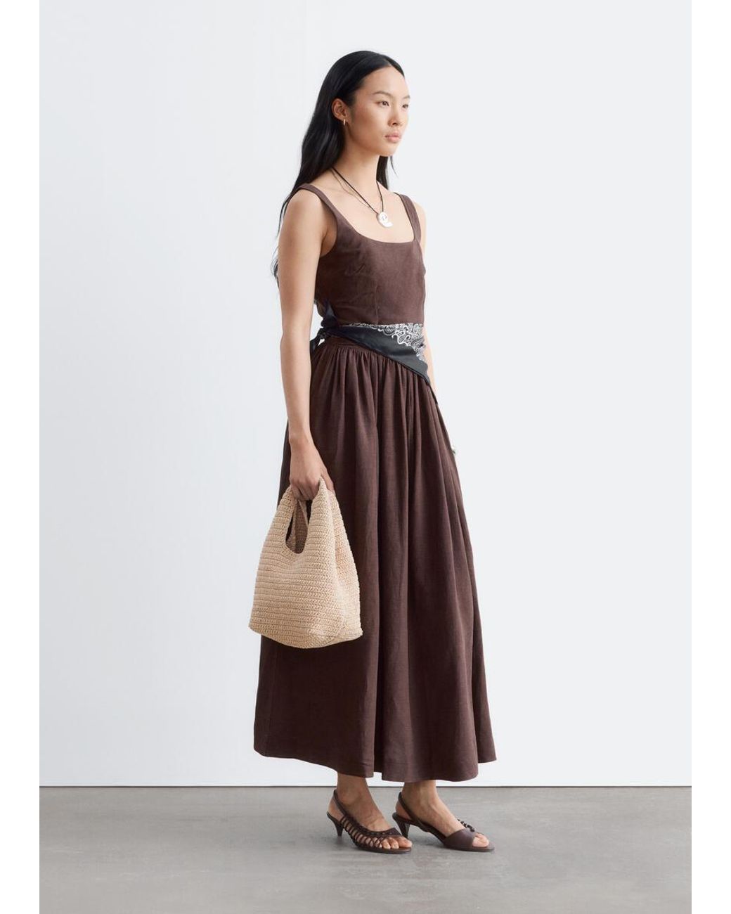 & Other Stories Brown Fit-And-Flare Midi Dress
