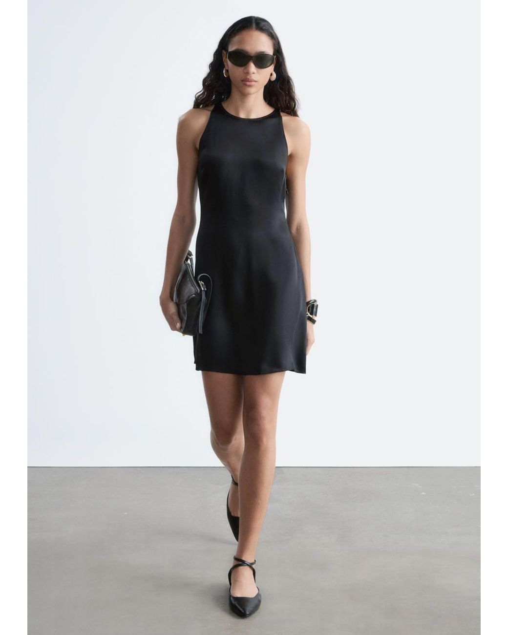 & Other Stories Satin Mini Dress in Black