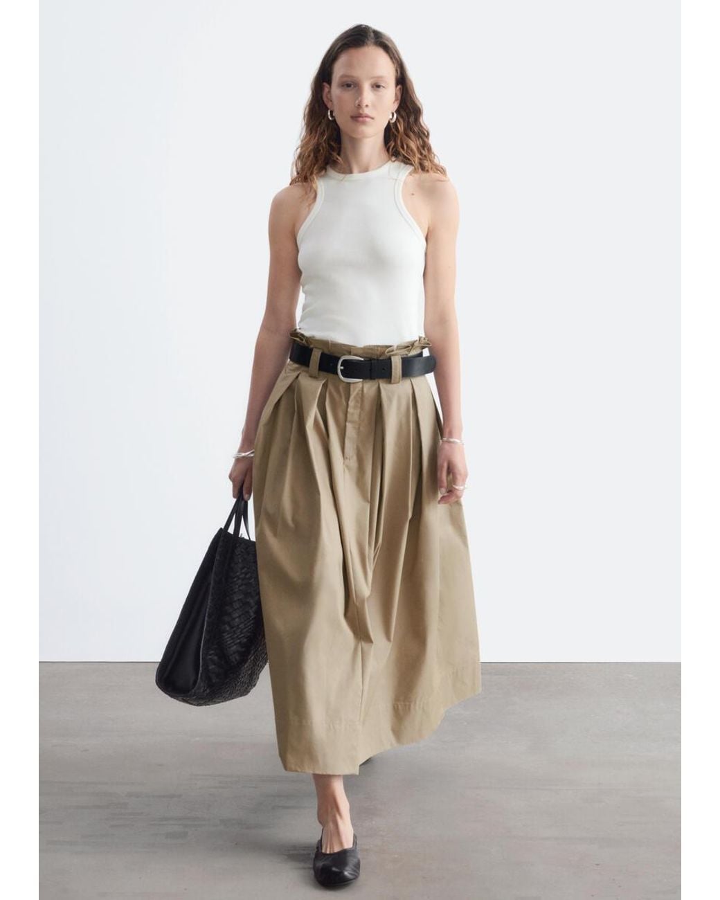 & Other Stories White Pleated Midi Skirt