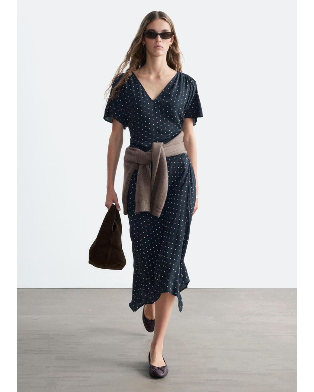 & Other Stories Blue V-Neck Gathered Dress