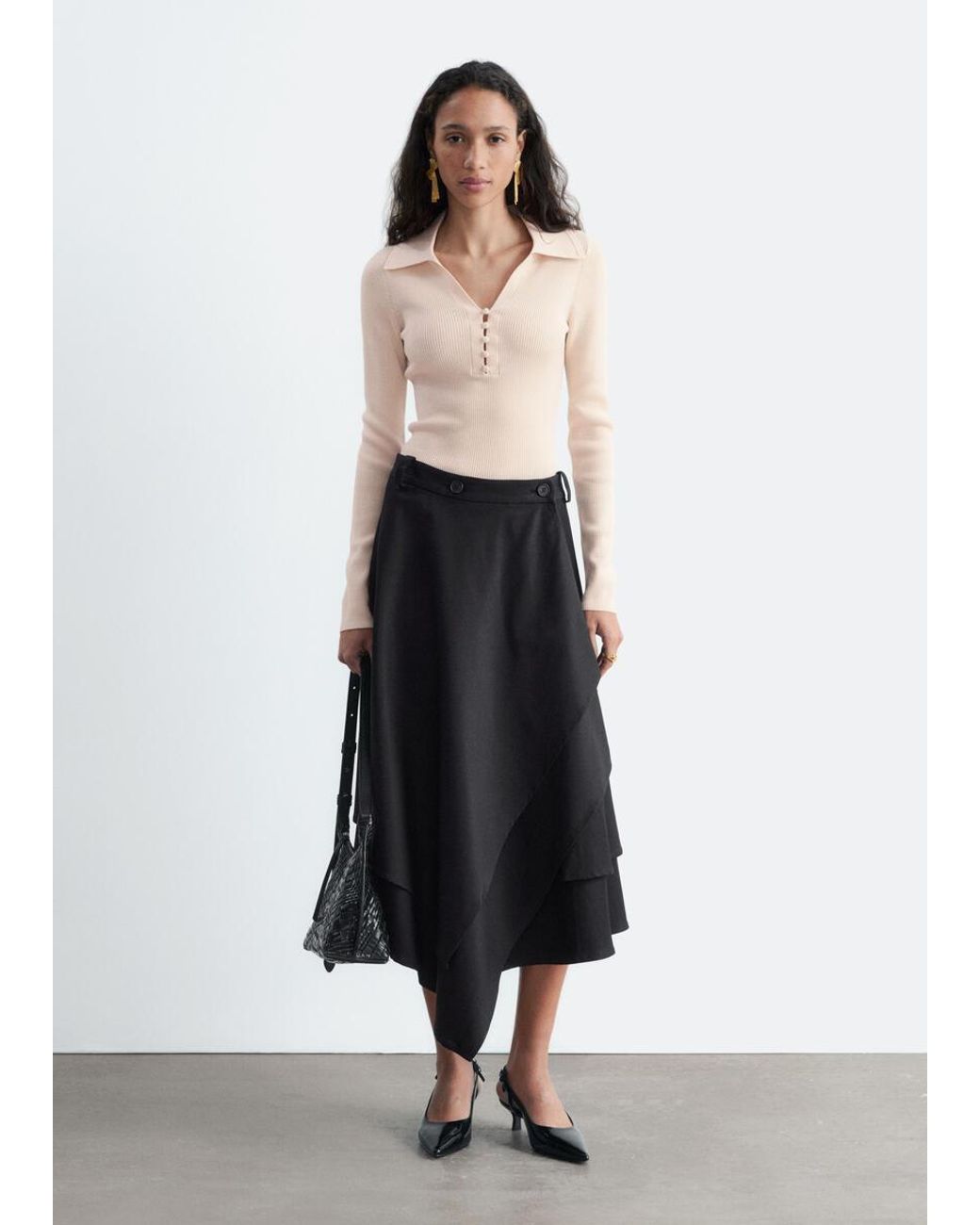 & Other Stories Black Button-Detail Wool Top