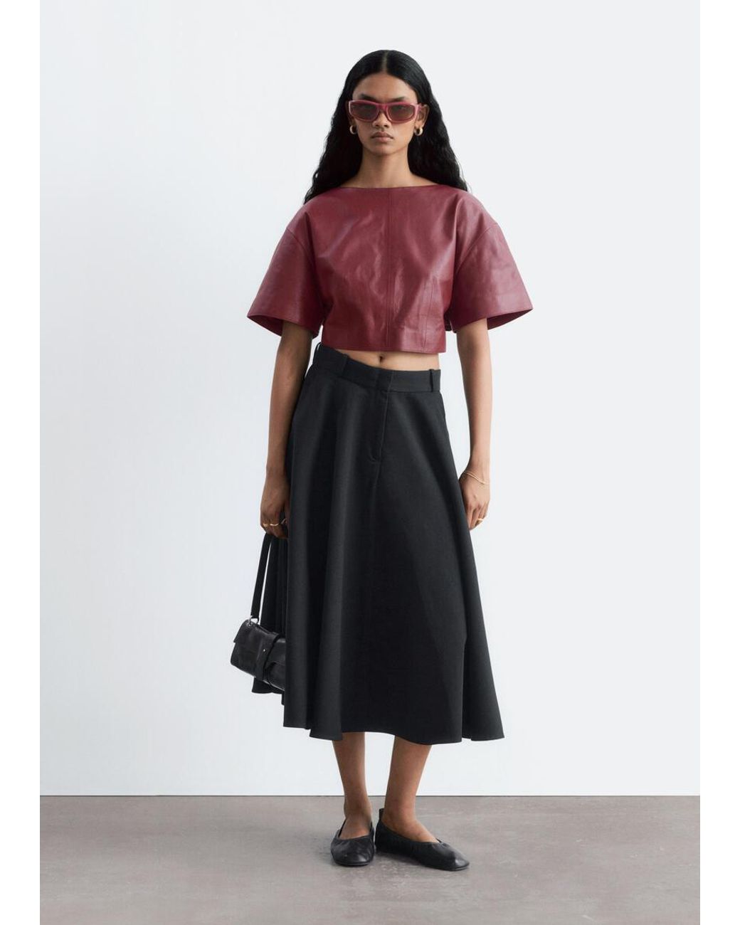 & Other Stories Red Tie-Back Leather Top