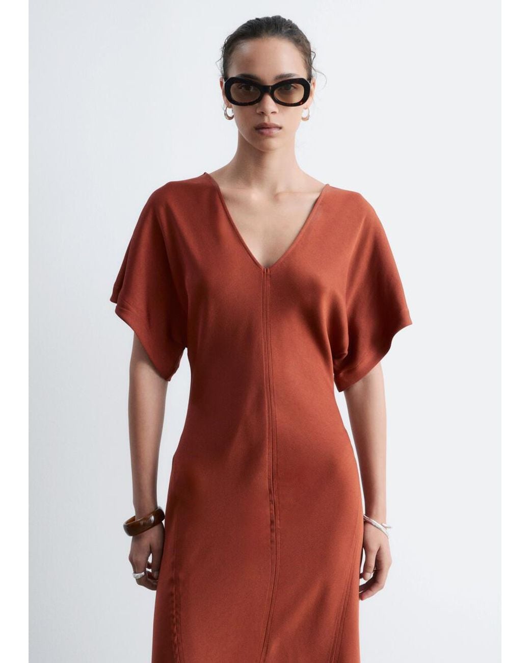 & Other Stories Red V-Neck Maxi Dress