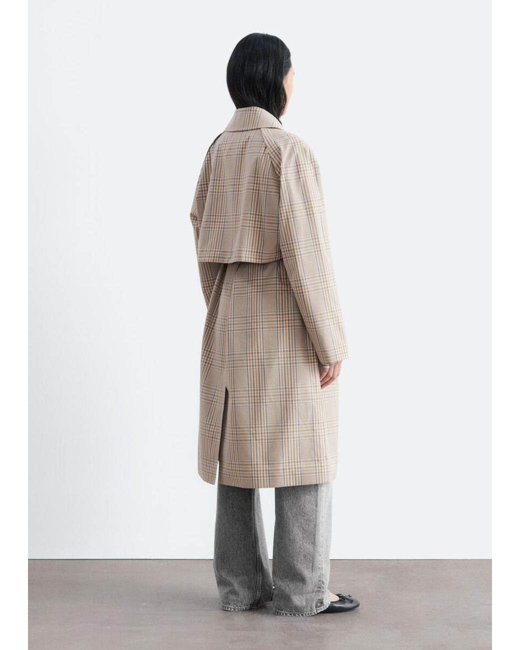 & Other Stories White Checked Buckle-Belt Trench Coat