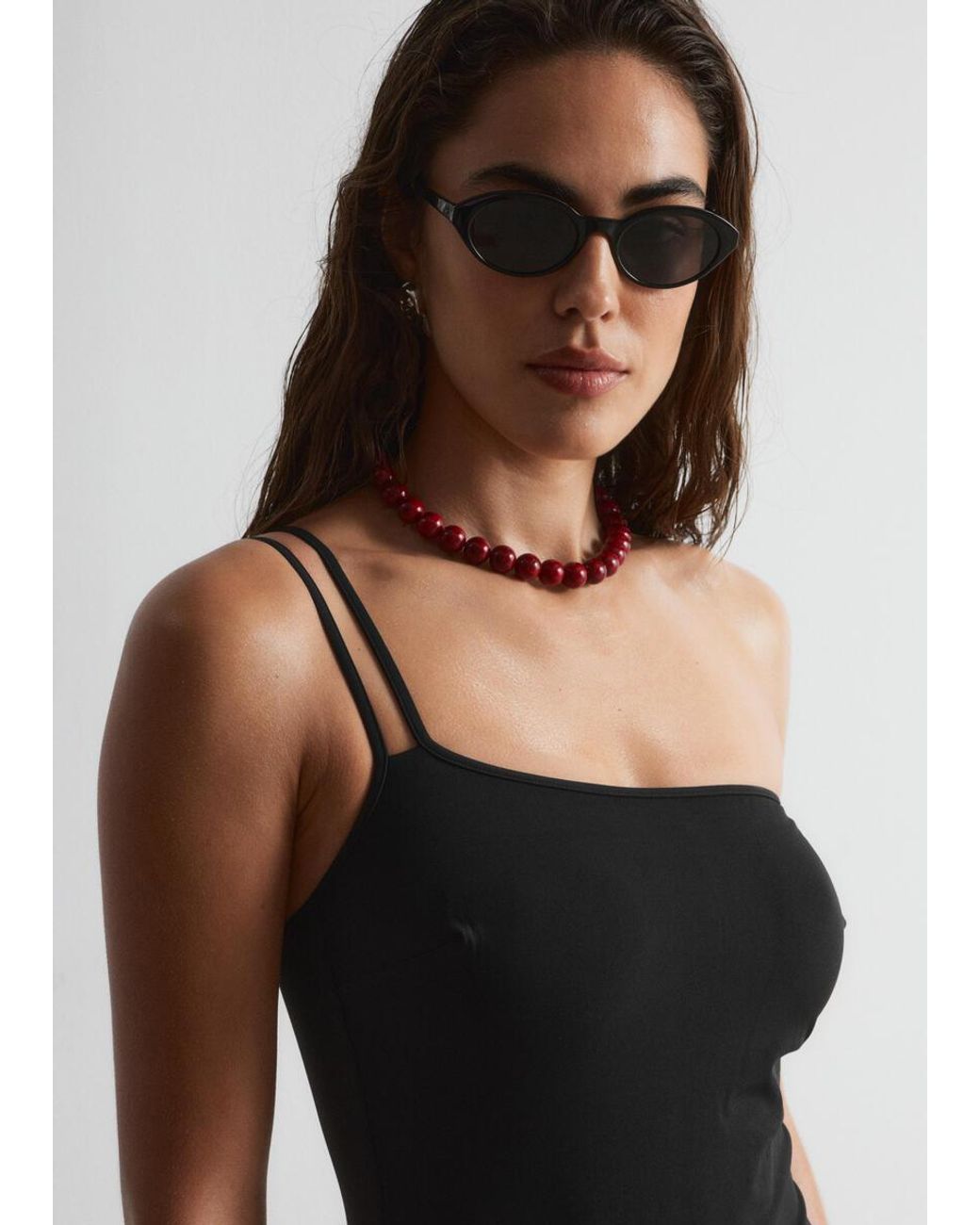 & Other Stories Black One-Shoulder Swimsuit