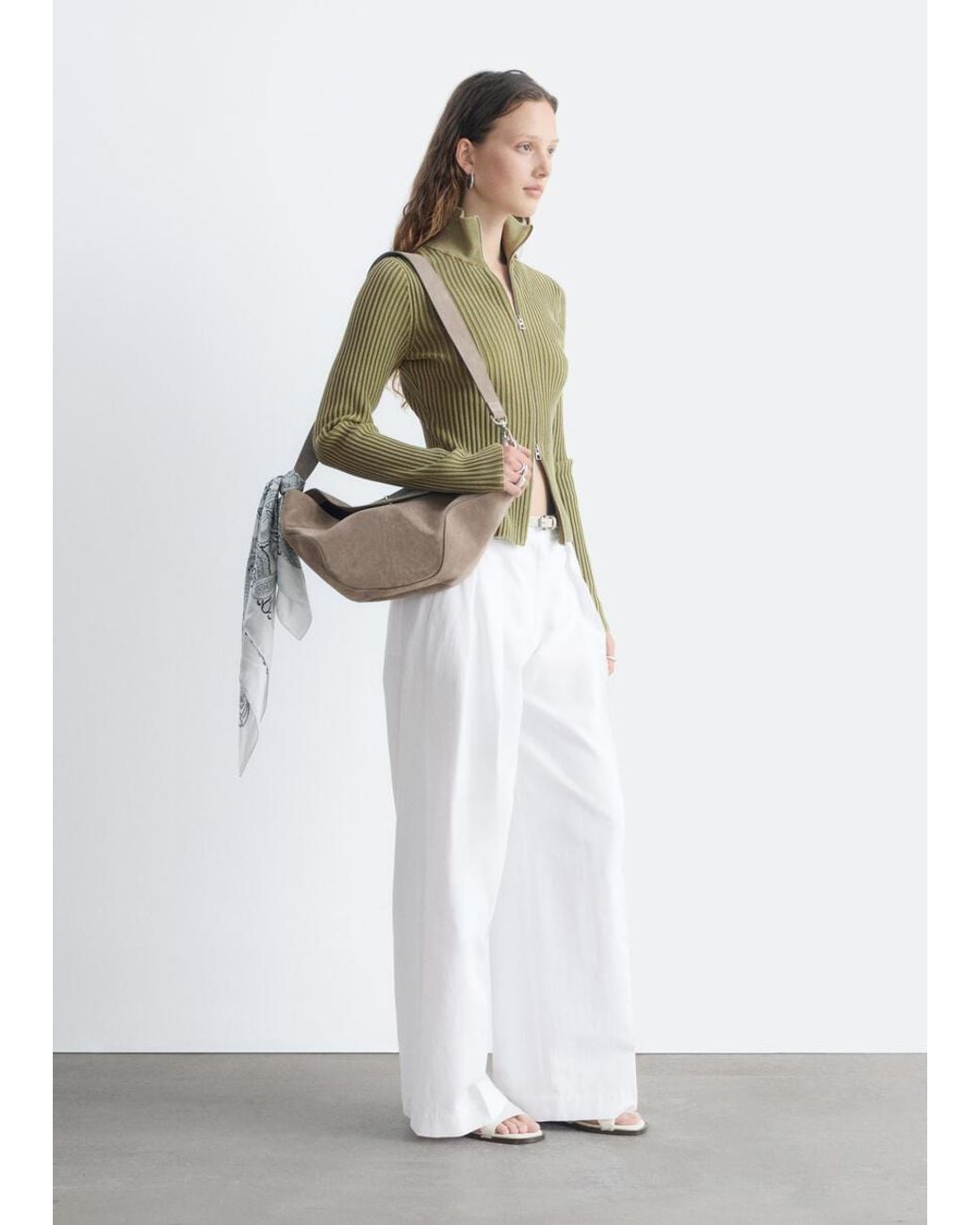 & Other Stories White Zip-Up Turtleneck Cardigan