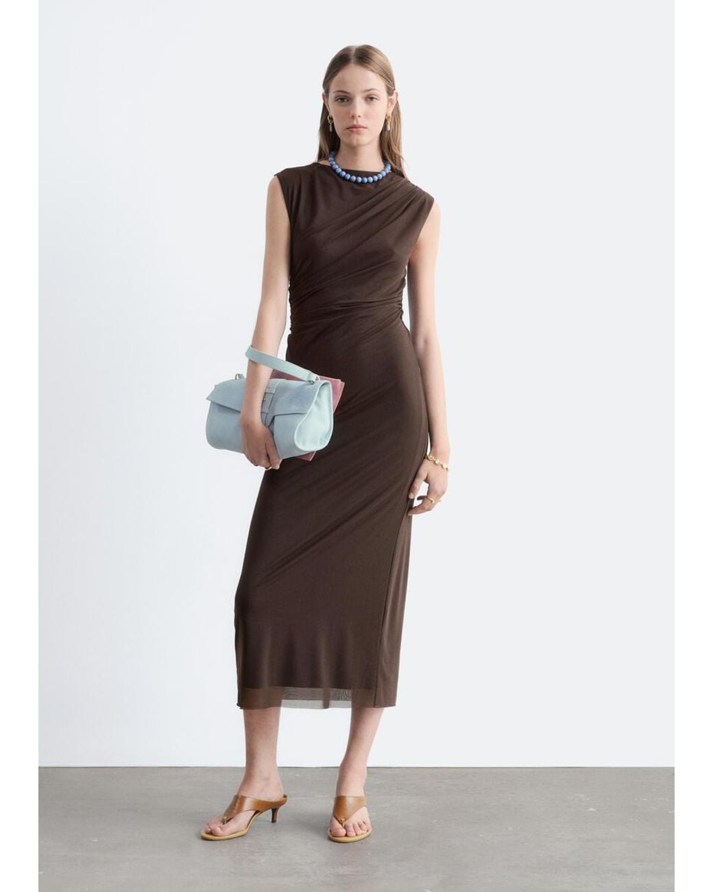 & Other Stories Brown Sleeveless Draped Dress