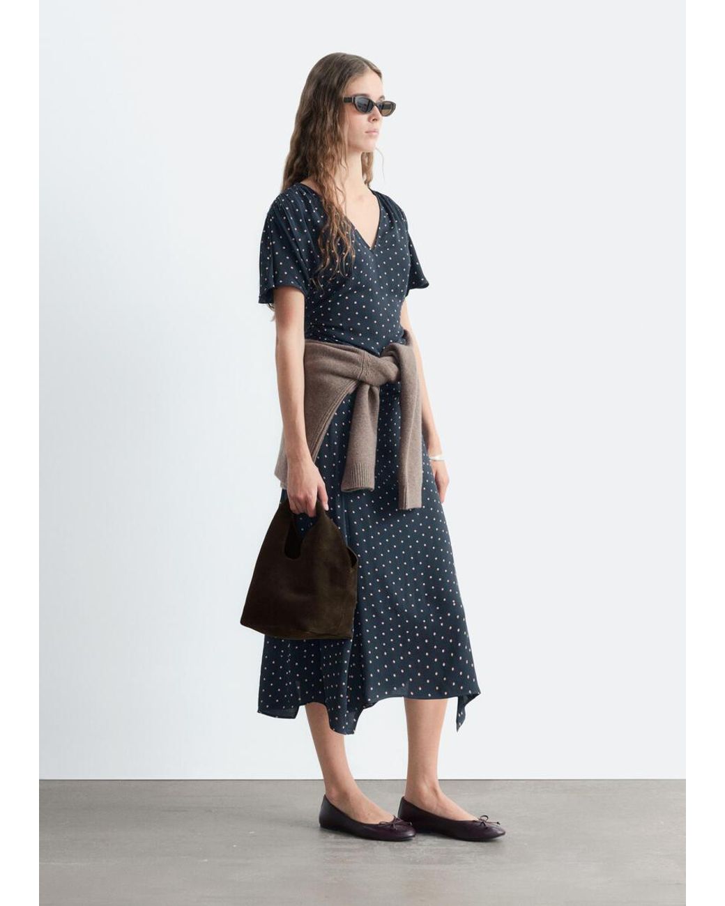 & Other Stories Blue V-Neck Gathered Dress