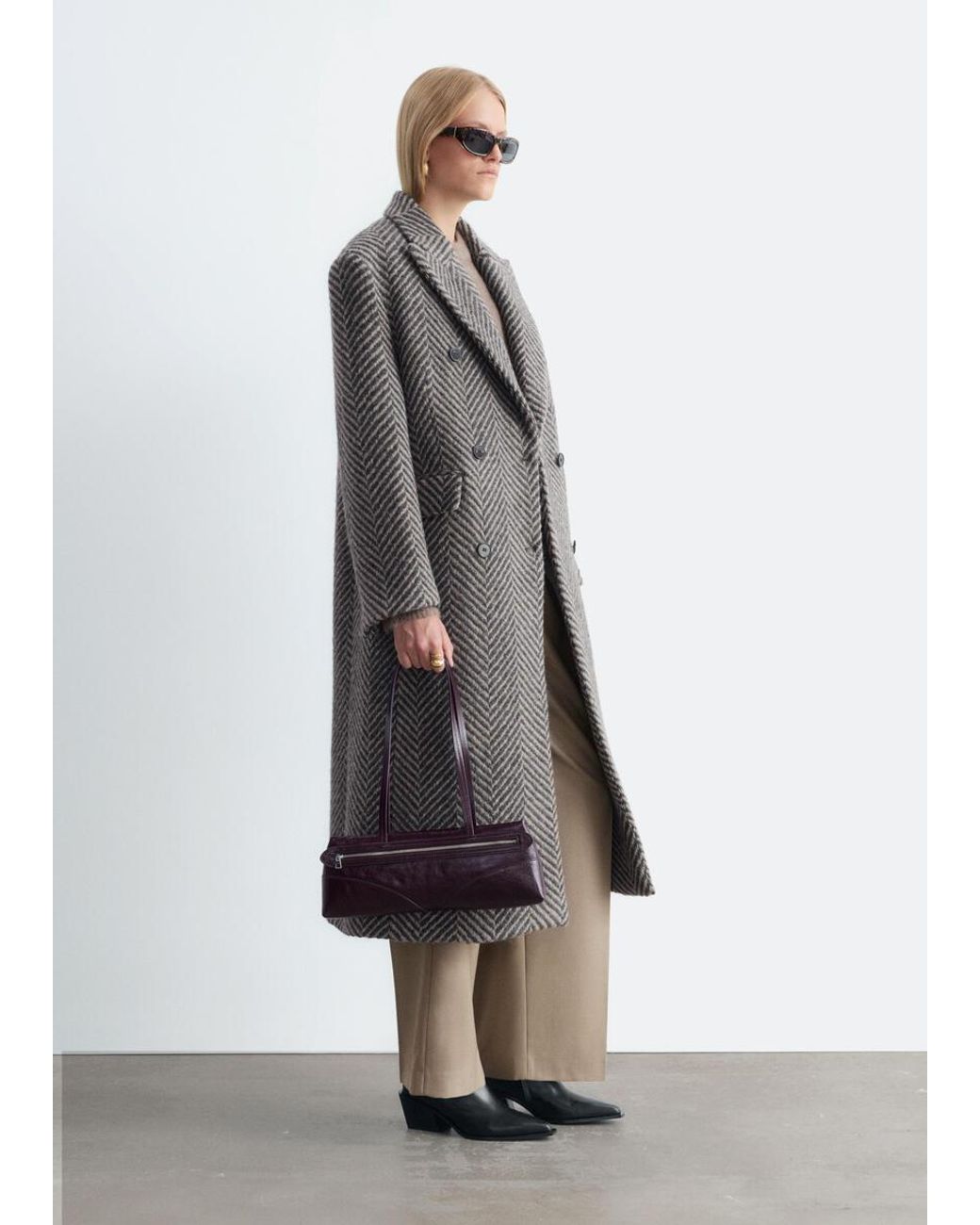 & Other Stories White Double-Breasted Wool Coat