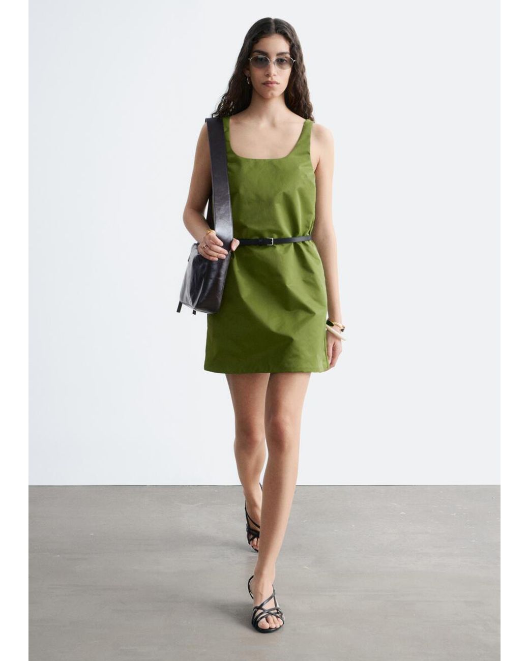 & Other Stories Green Sculpted Drawstring Mini Dress