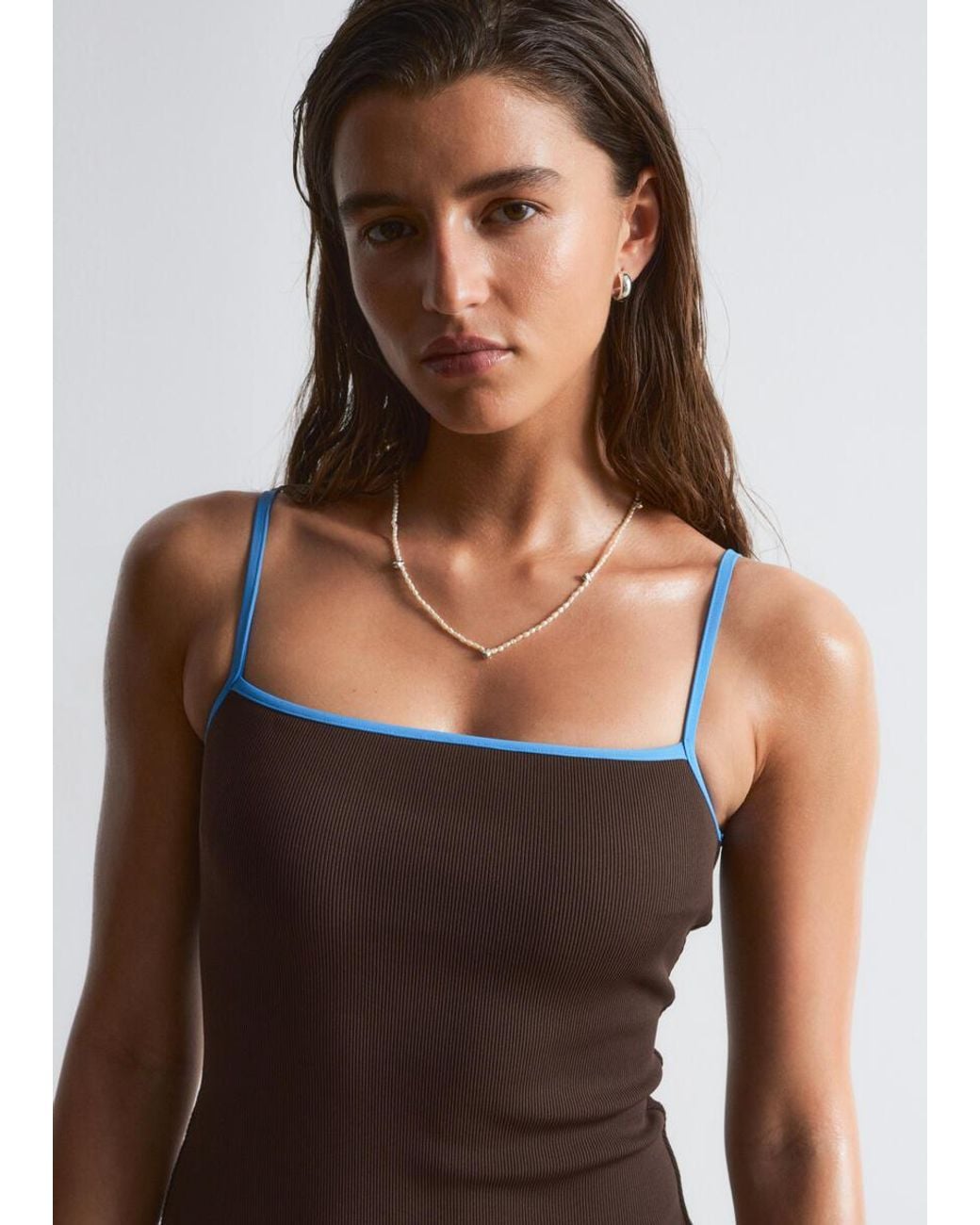 & Other Stories Brown Square-Neck Swimsuit